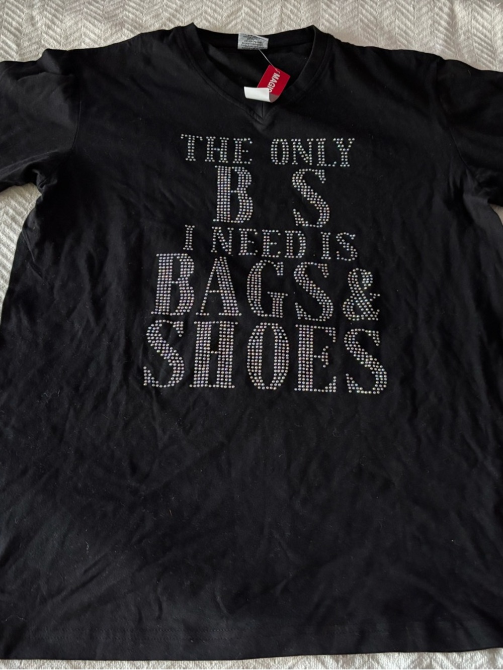 IC COLLECTION Black V-Neck Tee with Red Brand Tag